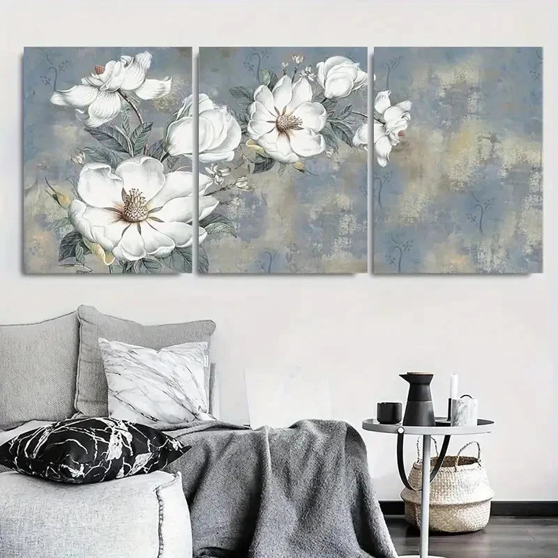 3pcs White Magnolia Floral Botanical Metal Print Ready to Hang Art