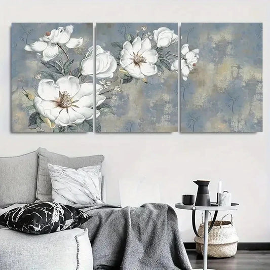 3pcs White Magnolia Floral Botanical Metal Print Ready to Hang Art