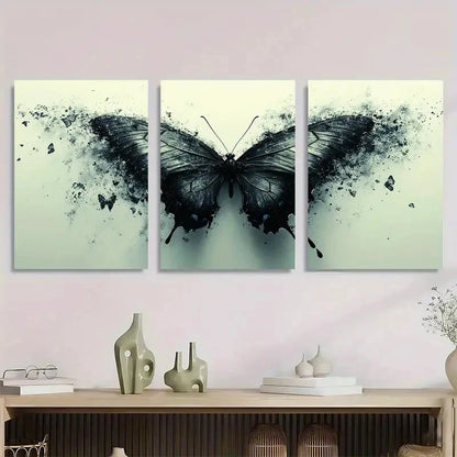 3pcs Grey Butterfly Paintings Metal Print Ready to Hang Art