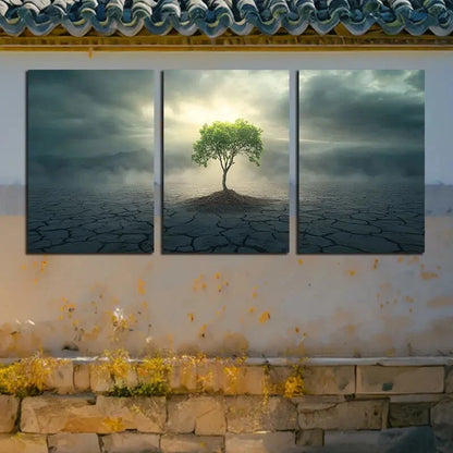 3pcs Growing Tree Dry Landscape Scene Metal Print Ready to Hang Art