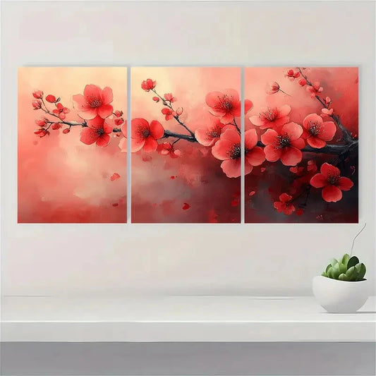 3pcs Spring Cherry Blossom Watercolor Metal Print Ready to Hang Art