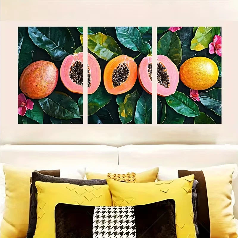 3pcs Maximalist Art, Papaya Metal Print Ready to Hang Art