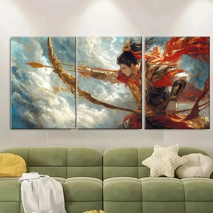3pcs Chinese Mythology Golden Bow Wall Decor Metal Print Ready to Hang Art