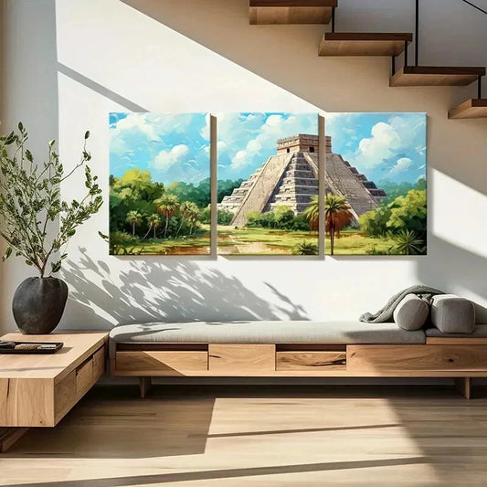 3pcs Mayan Pyramid Ancient Civilization Metal Print Ready to Hang Art