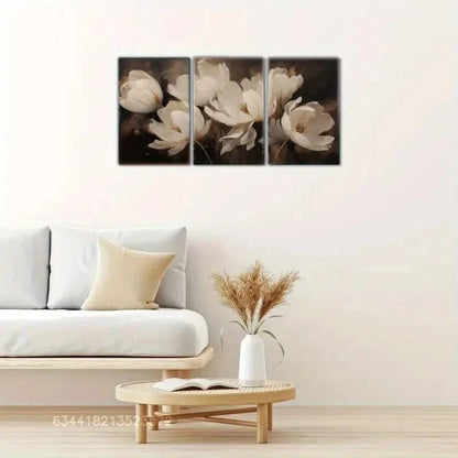 3pcs White Tulips on Dark Background Metal Print Ready to Hang Art