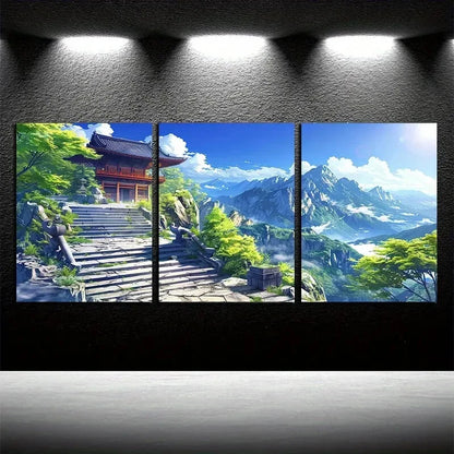 3pcs Vibrant Stairs to the Sky Metal Print Ready to Hang Art