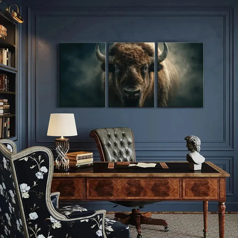 3pcs Bison Art Brown Buffalo Nature Scene Metal Print Ready to Hang Art