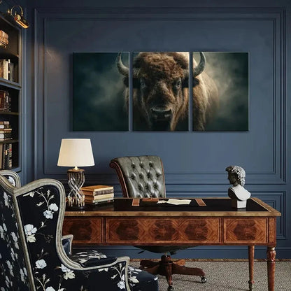 3pcs Bison Art Brown Buffalo Nature Scene Metal Print Ready to Hang Art