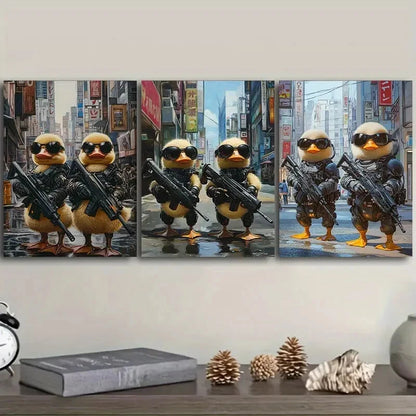 3pcs  Two cute baby ducks in cyberpunk armor Wall Art Set Canvas Framed 40x60cm - High Quality Print 100% Australian Made Wall Canvas Ready to Hang