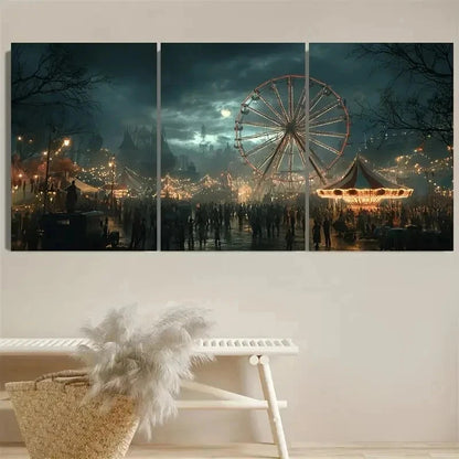 3pcs Spooky Haunted Carnival Wall Art Set Canvas Framed 60x90cm - High Quality Print 100% Australian Made Wall Canvas Ready to Hang