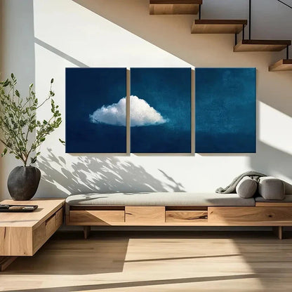 3pcs Modern Abstract Cloudscape Blue Sky & White Metal Print Ready to Hang Art