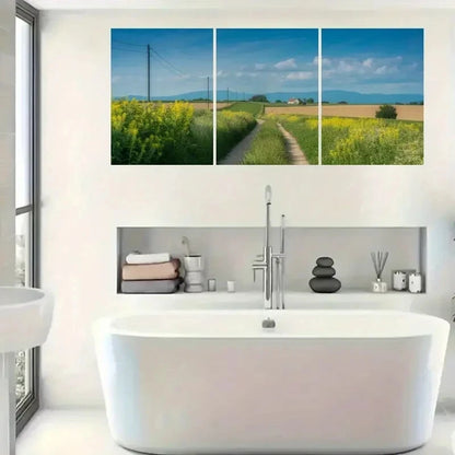 3pcs Serene Countryside Scene with Blue Sky Metal Print Ready to Hang Art
