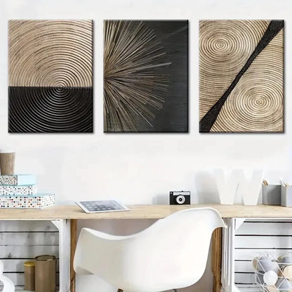 3pcs Black Beige & White Swirling Patterns Metal Print Ready to Hang Art