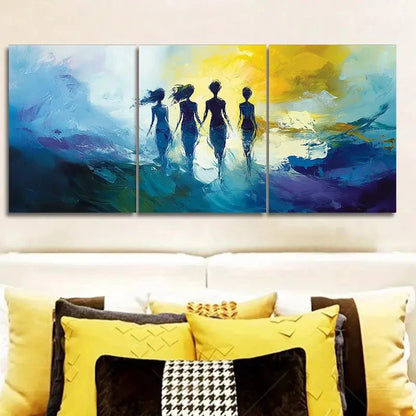 3pcs Four Women Vibrant Sunset Scene Wall Art Set Canvas Framed 50x70cm - High Quality Print 100% Australian Made Wall Canvas Ready to Hang