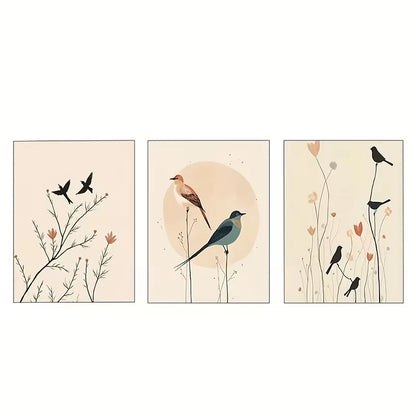 3pcs Three Minimalist Boho Birds Art Panels  Wall Art Set Canvas Framed 50x70cm - High Quality Print 100% Australian Made Wall Canvas Ready to Hang