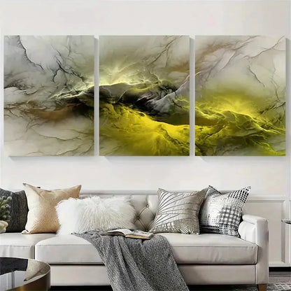 3pcs Abstract Yellow Grey Swirl Wall Art Set Canvas Framed 40x60cm - High Quality Print 100% Australian Made Wall Canvas Ready to Hang