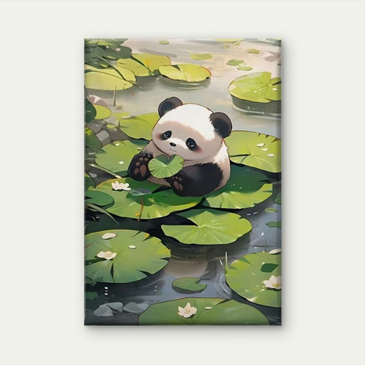 Adorable Panda on Lily Pads Metal Print Ready to Hang