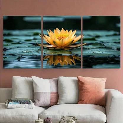 3pcs Yellow for Lotus Water Lily Illustration Metal Print Ready to Hang Art