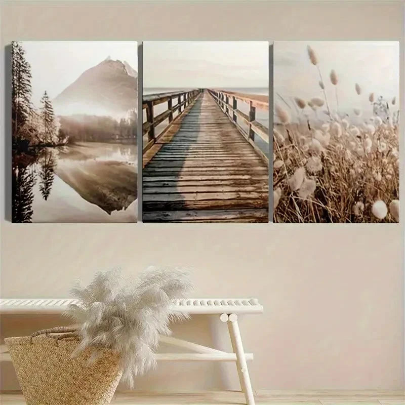3pcs Dandelion Field and Snow-Capped Peaks Metal Print Ready to Hang Art