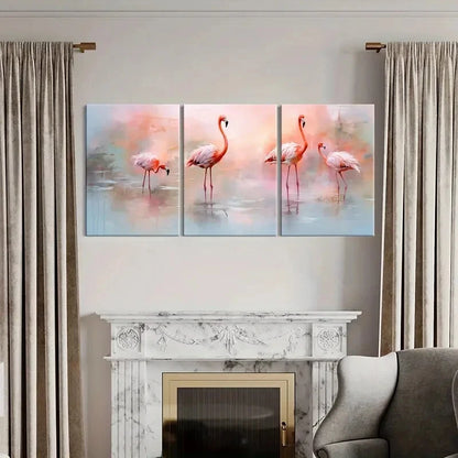 3pcs Pink Flamingo Abstract Animal Art Soft Colors Metal Print Ready to Hang Art