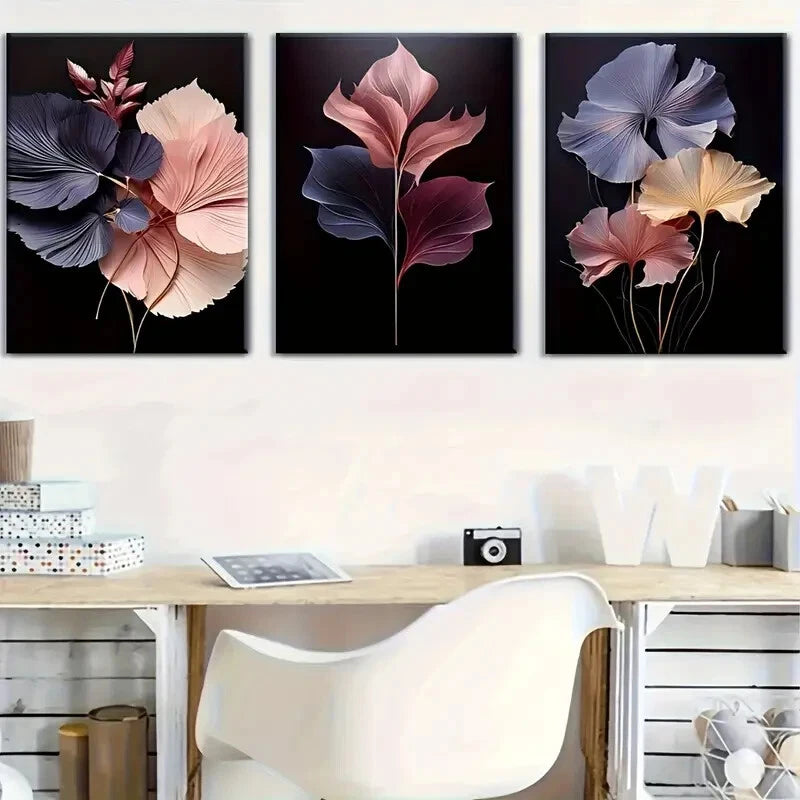 3pcs Set Modern Minimalist Floral Art Prints Metal Print Ready to Hang Art