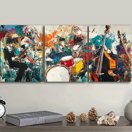 3pcs Vibrant Painting Set Drum Band Metal Print Ready to Hang Art