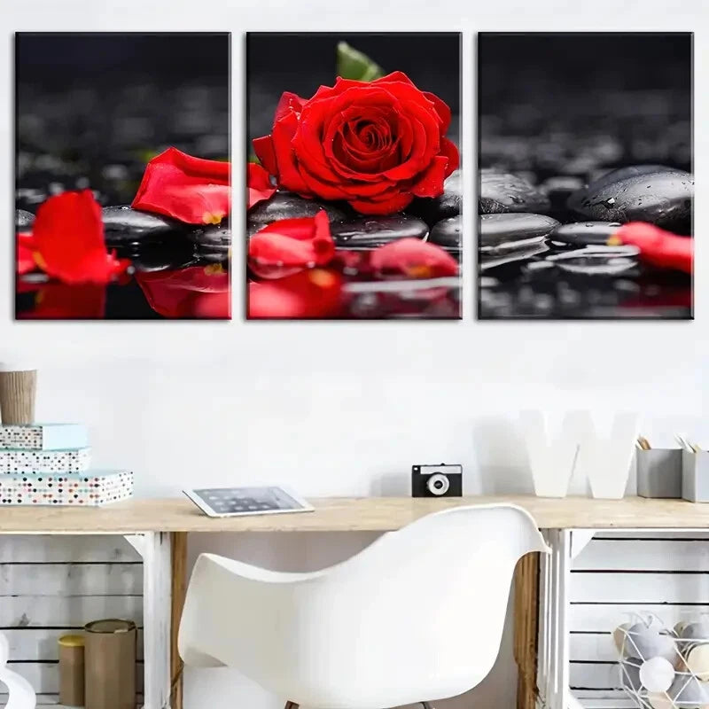 3pcs Red Roses Black And White Artistic Perfect Wall Art Set Canvas Framed 40x60cm - High Quality Print 100% Australian Made Wall Canvas Ready to Hang