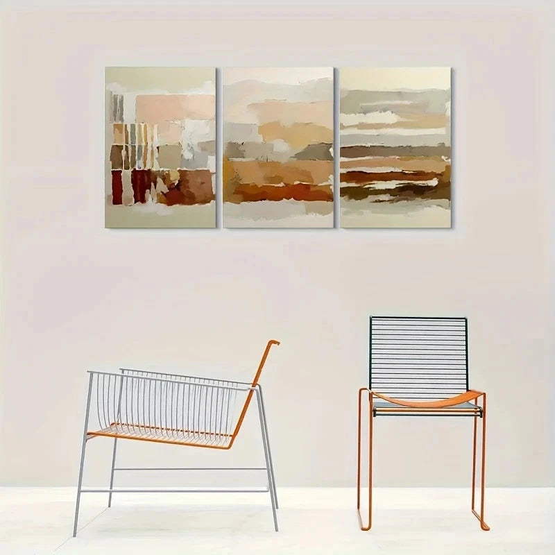 3pcs Abstract Warm Tones Design Metal Print Ready to Hang Art