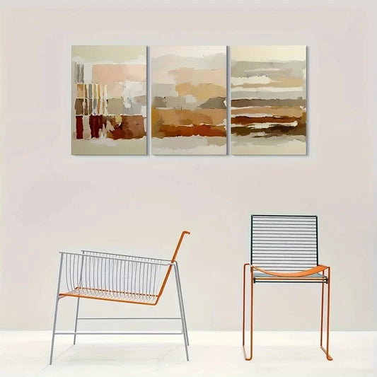 3pcs Abstract Warm Tones Design Metal Print Ready to Hang Art