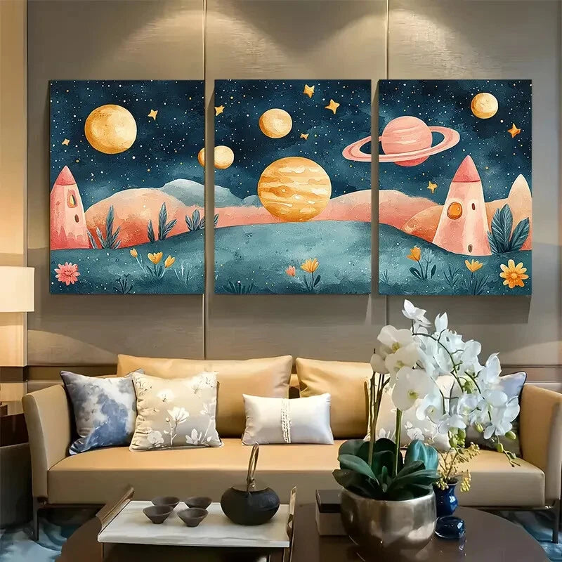3pcs Watercolor Light Pink Pastel Space Metal Print Ready to Hang Art