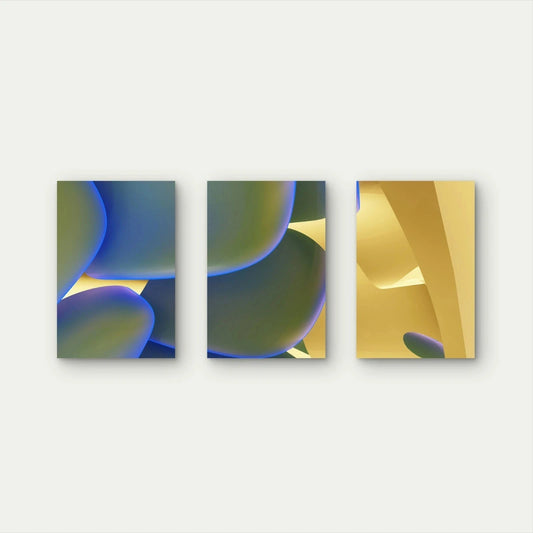 3pcs Abstract Art Blue & Gold Modern Shapes Wall Art Set Canvas Framed 60x90cm - High Quality Print 100% Australian Made Wall Canvas Ready to Hang