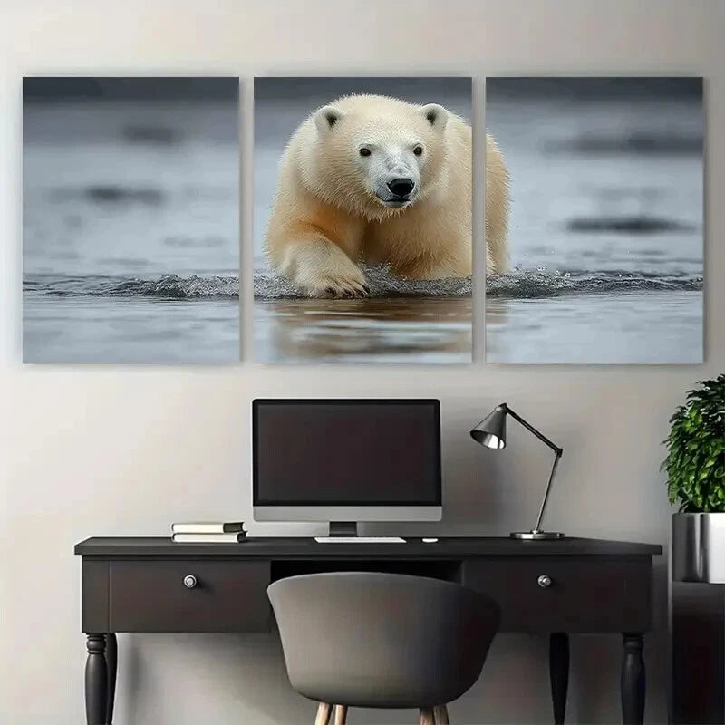 3pcs Polar Bear Wildlife Photography Nature Scene Metal Print Ready to Hang Art