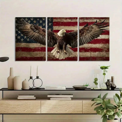 3pcs American Flag Eagle Flat Design Metal Print Ready to Hang Art
