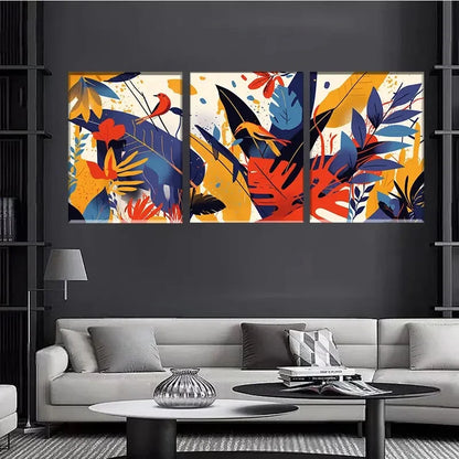 3pcs Vivid Abstract Tropical Bird and Leaf Design Metal Print Ready to Hang Art