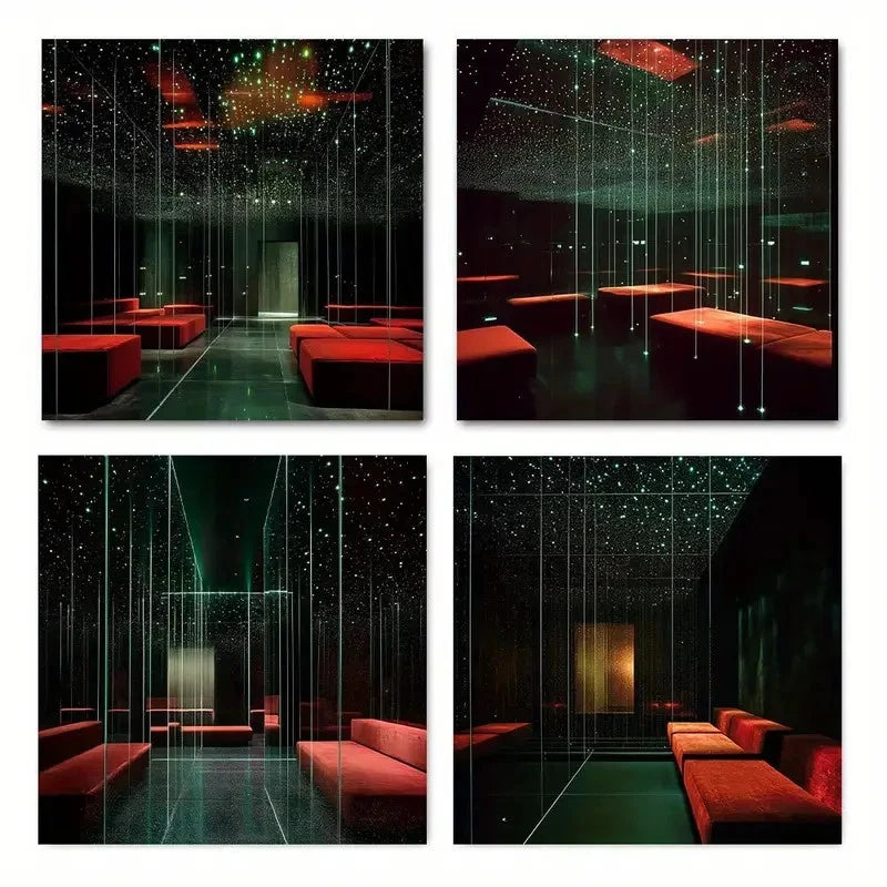 4pcs Chic Mirror Hallway Wall Art Canvas Framed