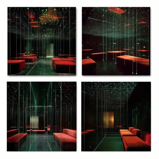 4pcs Chic Mirror Hallway Wall Art Canvas Framed