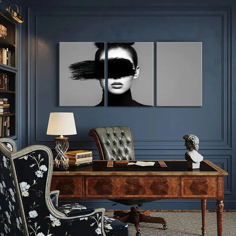 3pcs Abstract Woman Portrait Black White Art Metal Print Ready to Hang Art