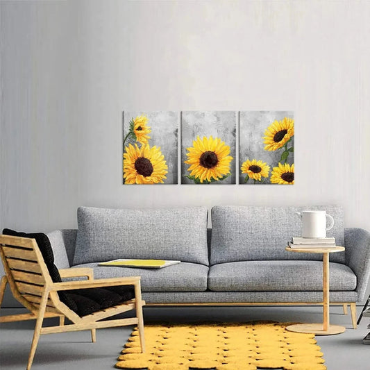 3pcs Sunflower Yellow and Floral Metal Print Ready to Hang Art