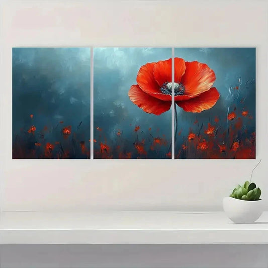 3pcsVibrant Red Poppy Colorful Floral Metal Print Ready to Hang Art
