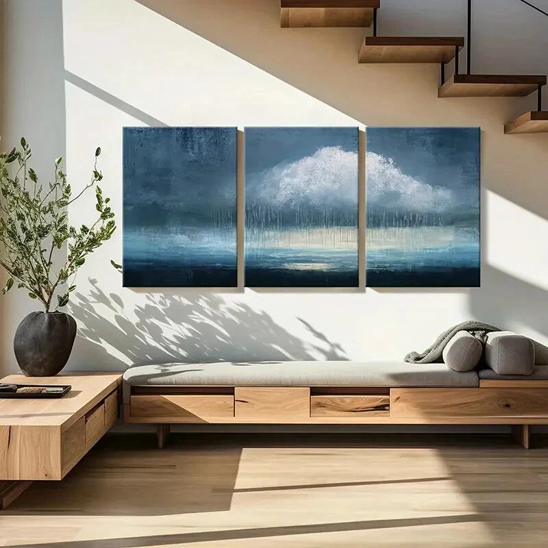 3pcs Abstract Rain Cloud Landscape Poster Art Metal Print Ready to Hang Art