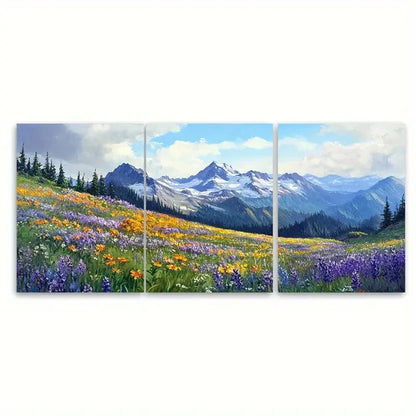 3pcs Pacific Northwest Mountain Wildflowers Wall Art Set Canvas Framed 40x60cm - High Quality Print 100% Australian Made Wall Canvas Ready to Hang