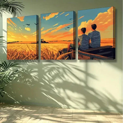 3pcs Wheat, Field Art Painting Wall Art Set Canvas Unframed - High Quality Print 100% Australian Made Wall Canvas