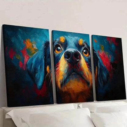 3pcs Abstract Dog Blue, Orange & Yellow Color Wall Art Set Canvas Framed 50x70cm - High Quality Print 100% Australian Made Wall Canvas Ready to Hang