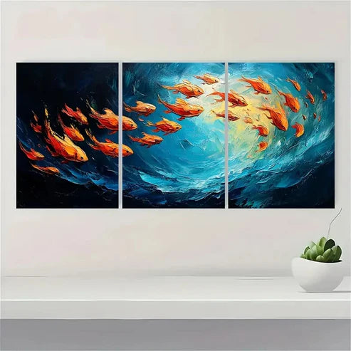 3pcs Original Fish School Oil Painting DF Wall Art Set Canvas Unframed - High Quality Print 100% Australian Made Wall Canvas