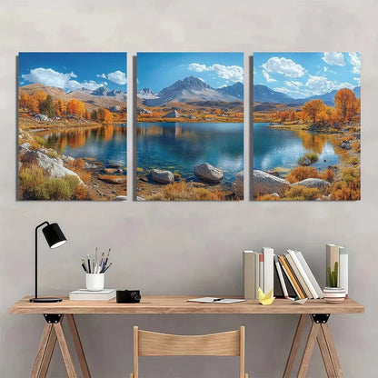 3pcs Beautiful Lake House Scene Metal Print Ready to Hang Art