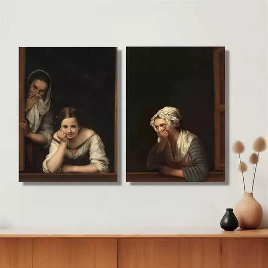 2pcs Victorian Women By The Window Sill Canvas Framed 50x75cm - High Quality Print 100% Australian Made Wall Canvas Ready to Hang