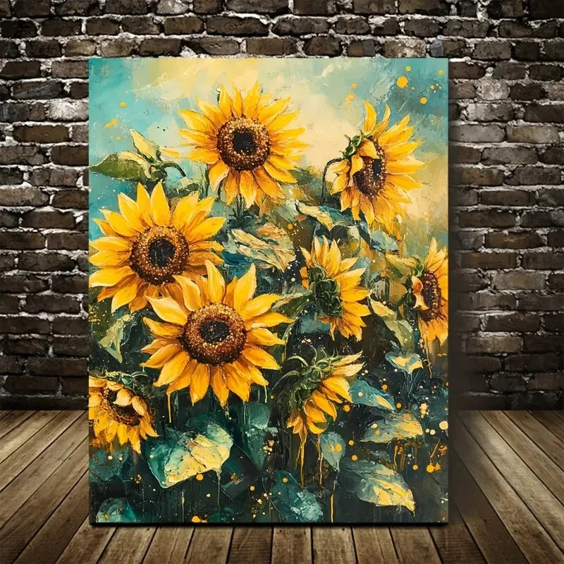 Vibrant Impressionistic Sunflowers Painting 40x60cm Metal Print Ready to Hang