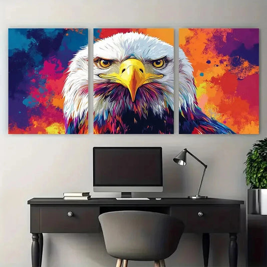 3pcs Geometric Eagle Head Colorful Abstract Metal Print Ready to Hang Art