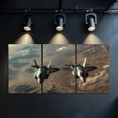 3pcs American Landscape Scene with Fighter Jets Metal Print Ready to Hang Art
