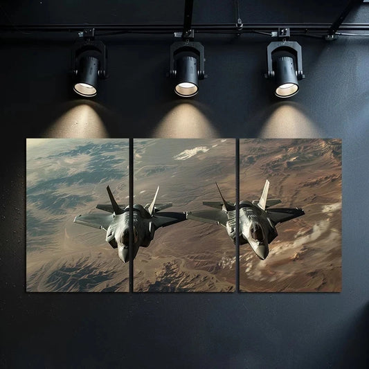 3pcs American Landscape Scene with Fighter Jets Metal Print Ready to Hang Art